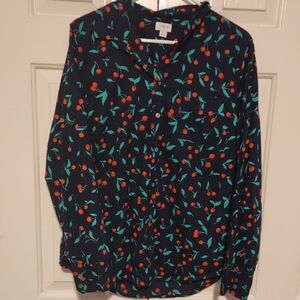 J. Crew Cherry Patterned Shirt - Red and Green on Black
